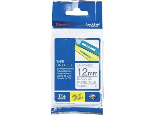 TZEMQ531 Brother P-touch 12mm zwart-blauw pastel lettertape 4m laminat