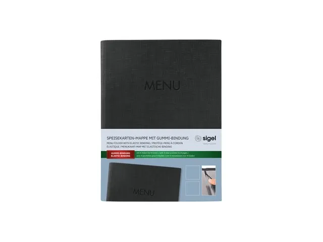 Menukaart map Sigel A5 zwart voor 8 blad