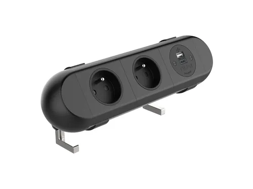 Desktop stekkerdoos Power Polar 2-voudig Penaarde USB A/C 25W Zwart