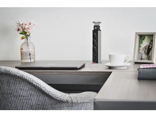 Stekkerdoos Brennenstuhl toren 3-voudig incl. 2 USB 2m zwart zilver