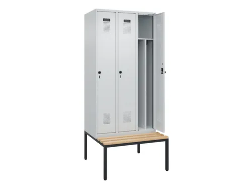 locker met bank,voor scheiding van kleding,HxBxD 2120x900x815mm,3vak