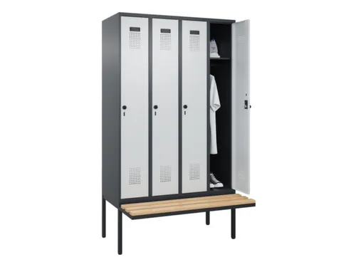 locker met bank,HxBxD 2120x1200x815mm,4vak,vak B 300mm,draaigrendel