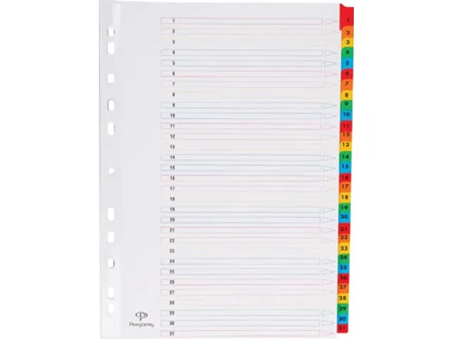 Tabblad Karton A4 Assorti 31-delig 1-31 11-gaats