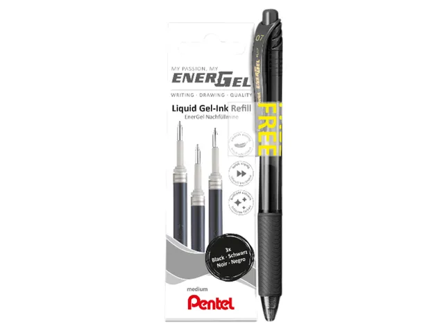Gelschrijvervulling Pentel LR7 Energel met gratis gelpen medium zwart