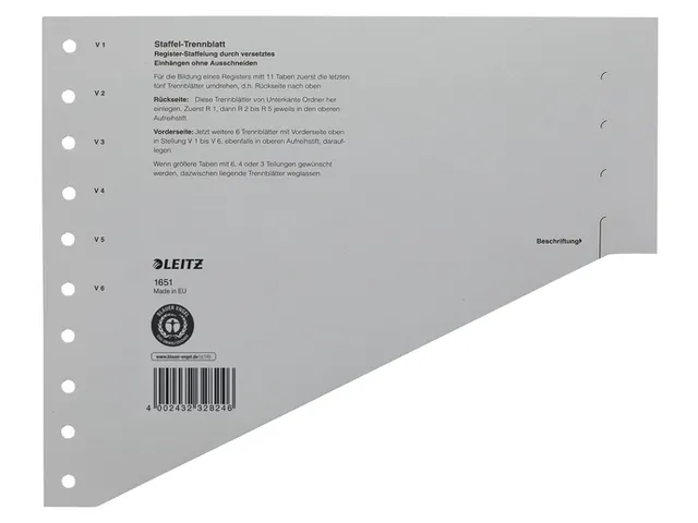 Scheidingsbladen Leitz A4 karton 200gr 11-gaats grijs