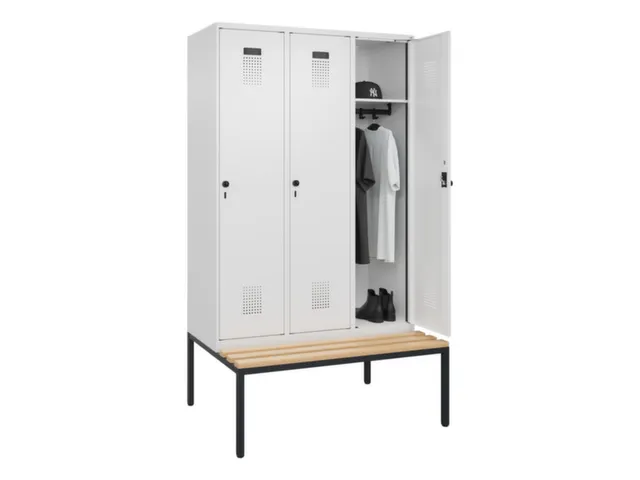 locker met bank,HxBxD 2120x1200x815mm,3vak,vak B 400mm,draaigrendel
