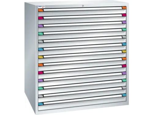 ladekast HxBxD 1400x1205x695mm 13laden RAL7035 front RAL7035