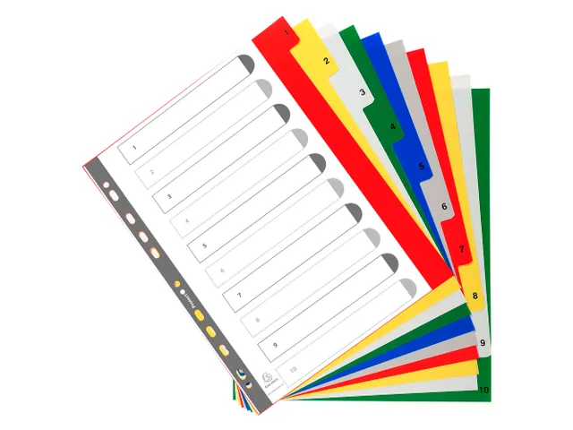 Bedrukte tabbladen numeriek assorti PP A4+ 10-delig 1-10 11-gaats