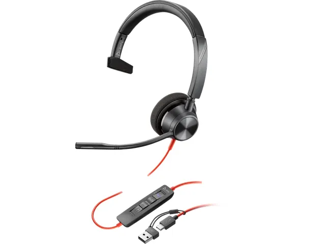 Poly Blackwire 3310 Monaural Microsoft Teams Certified USB-C Headset +