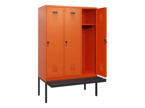 locker met bank,HxBxD 1950x1200x815mm,3vak,vak B 400mm,draaigrendel