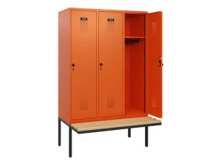 locker met bank,HxBxD 1950x1200x815mm,3vak,vak B 400mm,draaigrendel - 1