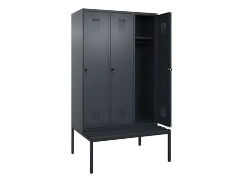 locker met bank,HxBxD 2120x1200x815mm,3vak,vak B 400mm,draaigrendel
