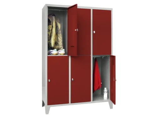 lockerkast,HxBxD 1850x1200x500mm,3x2vakken,RAL7035,front RAL3000