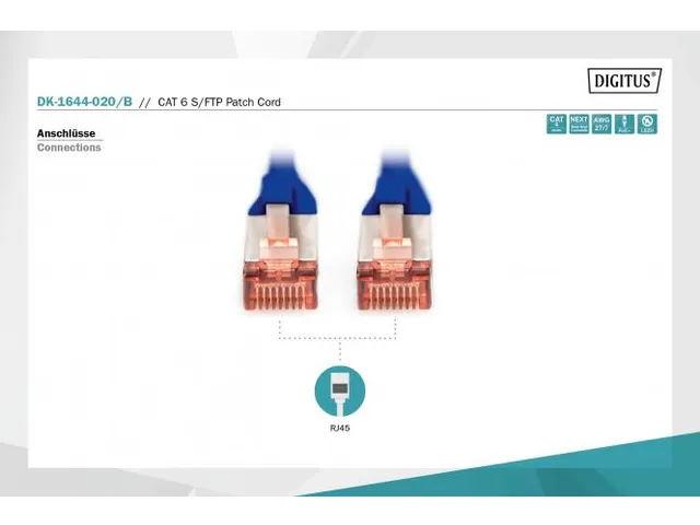 CAT 6 S-FTP-patchkabel Cu LSZH AWG 27/7 Lengte 2m Blauw