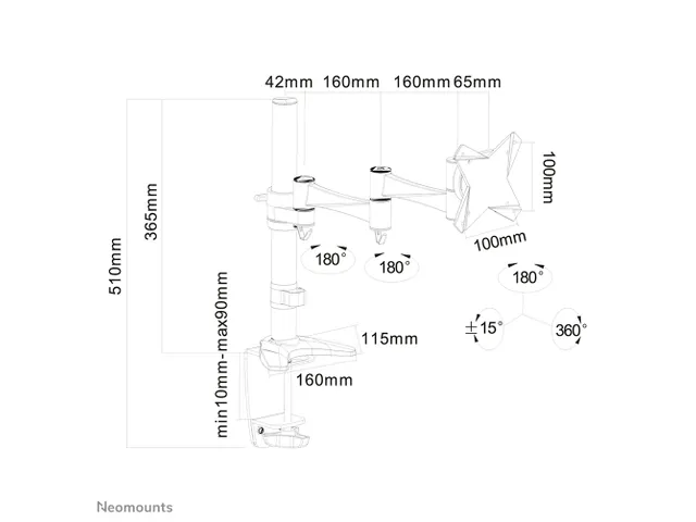 Neomounts FPMA-D1330WHITE Monitorarm 1 scherm - 10-30 inch - 0-9 kg -