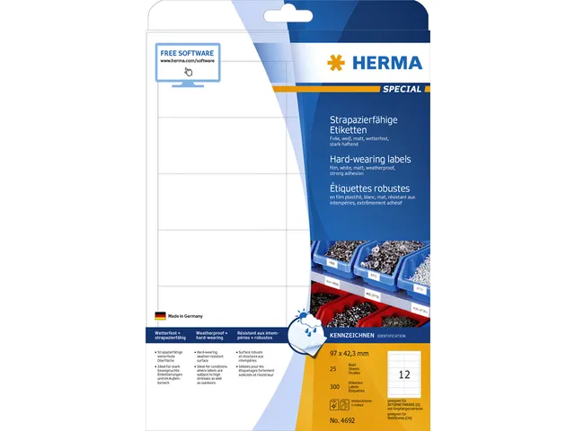 HERMA 4692 Weervaste Folie-etiketten A4 97x42,3mm Wit 300 stuks