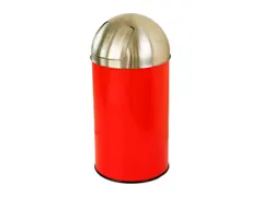 RVS afvalbakken,50l,HxØ 730x350mm,binnenbak staal,romp RVS rood