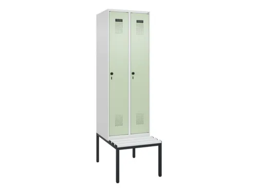 locker met bank,HxBxD 2120x600x815mm,2vak,vak B 300mm,draaigrendel