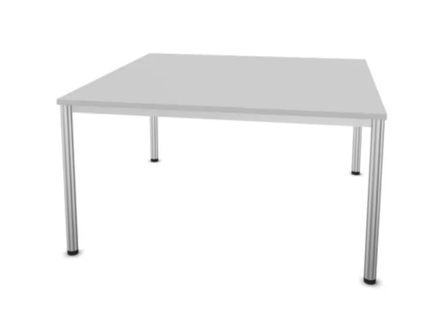 Vergadertafel 74x140x140cm vierkant 4voeten Aluzilver Mp-lichtgrijs