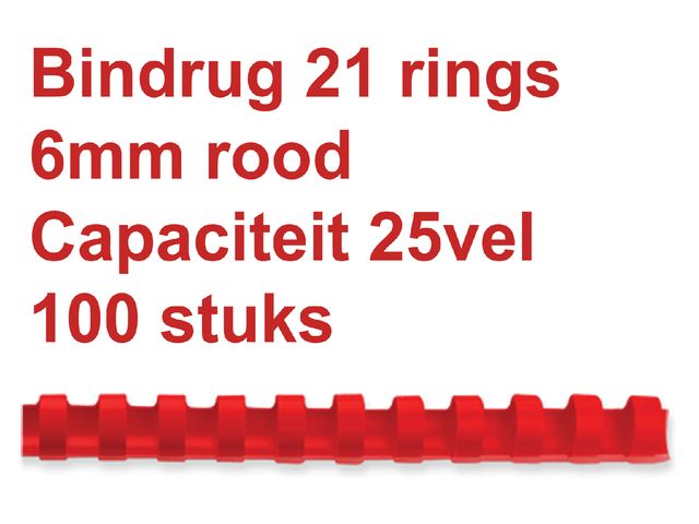 Bindrug Fellowes 6mm 21-rings A4 rood 100stuks | FellowesInbindmachine.nl