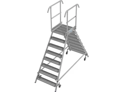 bordestrap,verrijdbaar,bordes H 1,95m,2x8treden m. R13-laag,aluminium