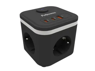 Stekkerblok Fellowes Power Cube F 3-voudig 1xUSB-A 2xUSB-C 2m zwart - 1