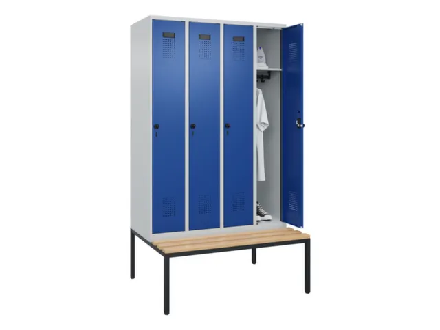 locker met bank,HxBxD 2120x1200x815mm,4vak,vak B 300mm,draaigrendel