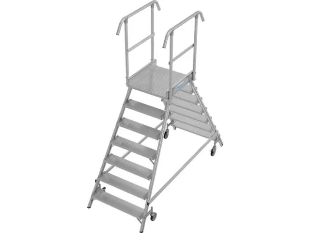 bordestrap,verrijdbaar,bordes H 1,7m,2x7treden,aluminium,4zwenkwielen
