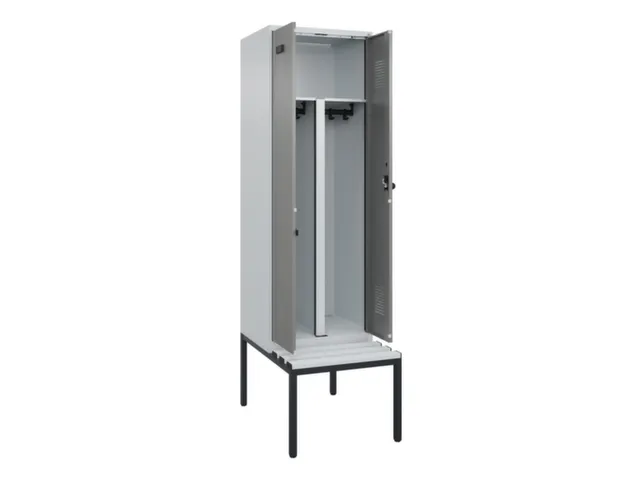PBM-locker met bank,HxBxD 2120x600x815mm,2vak,vak B 300mm,draaigrendel