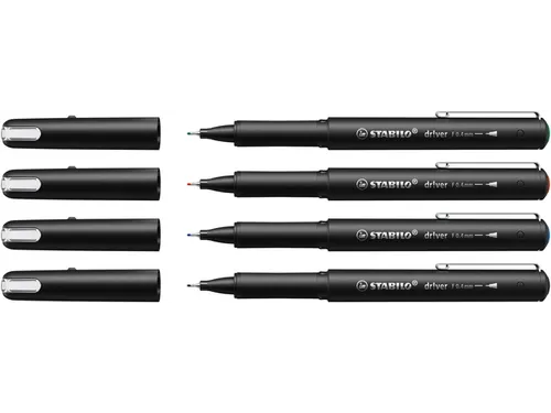 Fineliner STABILO dr!ver Etui met 4 kleuren Fijne punt 0.4mm