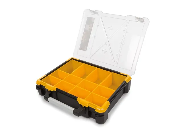 Opbergkoffer PP met 12 verwijderbare bakjes 490x420x115mm Zwart/Geel