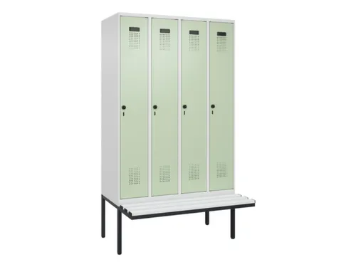 locker met bank,HxBxD 2120x1200x815mm,4vak,vak B 300mm,draaigrendel
