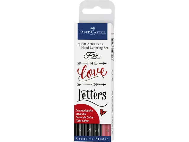 Tekenstift Faber-Castell Pitt Artist Pen handlettering 4-delig etui zw