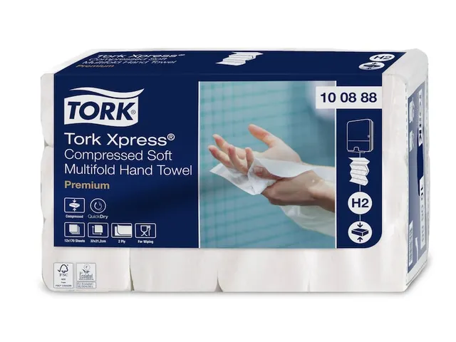 Tork 100888 H2 Xpress compressed Premium Handdoek 2-laags 12x170 stuk