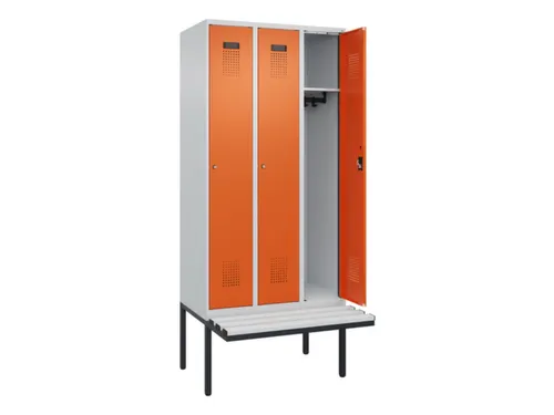 locker met bank,HxBxD 2120x900x815mm,3vak,vak B 300mm,cilinderslot