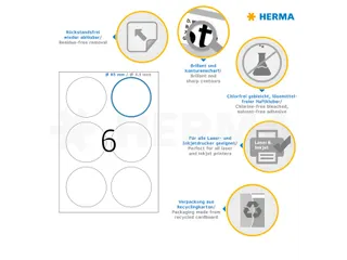 HERMA 5068 Verwijderbare etiketten A4 Rond 85mm Wit 150 stuks - 3