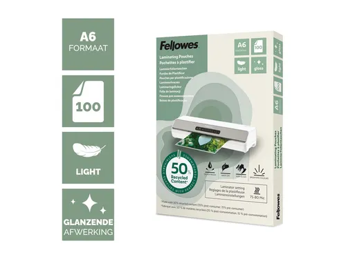 Lamineerhoes Fellowes A6 light 50% gerecycled glans 100stuks