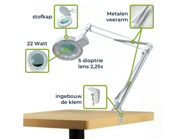 Loeplamp Met Vergrootglas 5 Dioptrie 22w Wit