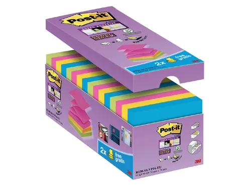Memoblok Post-it Z-Note S330-16 76x76mm Super Sticky 14+2 Assorti