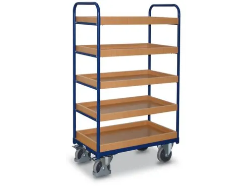 Etagewagen 250kg 850x500mm H 1530mm 5 Etages Hout Ral5010
