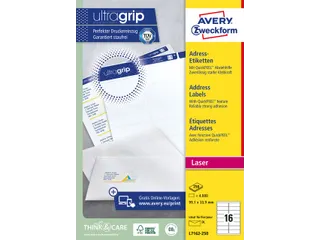Adresetiket Avery QuickPeel L7162-250 99.1x33.9mm Wit 4000 Stuks - 1