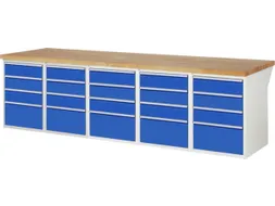werkbank,HxBxD 890x3000x900mm,beukblad,draagverm. 750kg,5containers