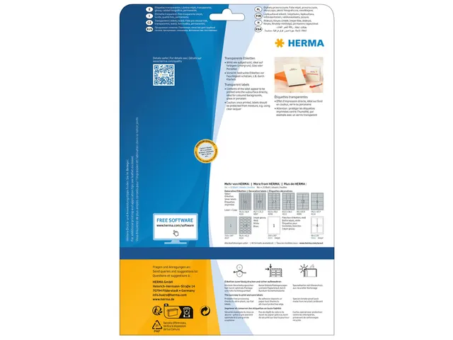 HERMA 8964 Transparante Inkjet folie-etiketten A4 210x297mm 10 stuks