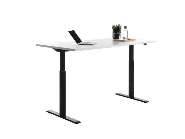 Elektrisch ihv bureau,HxBxD 700-1200x1600x800mm,blad wit,T-voet zwart