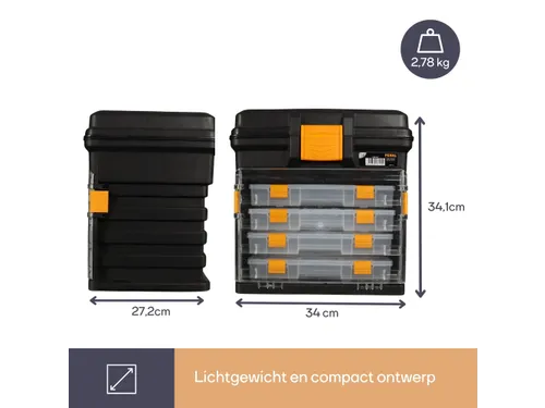 Multifunction Opbergkoffer PP met sorteerdozen 34x27x34cm Zwart/Geel