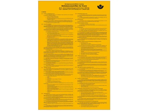 affiche,Bedieningsvoorschriften voor kranen,PVC,geel,om te verlijmen