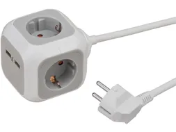 Stekkerblok Brennenstuhl 4 voudig inclusief 2 USB 140cm wit/grijs