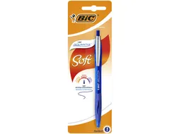 Balpen Bic Atlantis soft metalen clip clic medium blauw bister à 1st