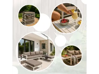 Loungeset aluminium Wit/Grijs 8-zits tuinset met bijzettafel - 3