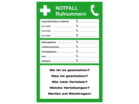 affiche,Noodnummers,PVC,groen/wit/zwart,om te verlijmen,HxB 300x200mm